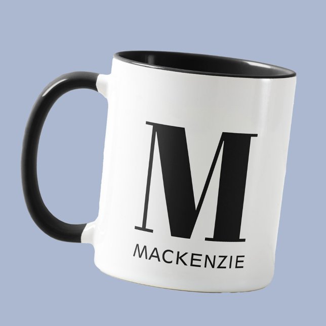 Mug Monogramme Nom initial Simple (Simple modern typography personalized monogram name coffee mug)