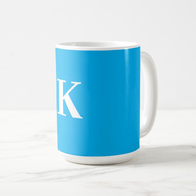 Mug Monogramme Nom Mariage Fête cadeau Favoriser Bleu  (Devant droit)