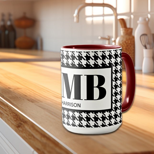 Mug Monogramme-Nom Noir & Blanc Casseaux 15oz Combo (Créateur téléchargé)
