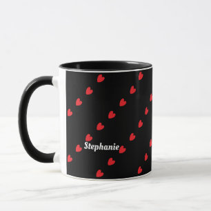 Mug Monogramme Nom personnalisé Coeurs rouges mignons