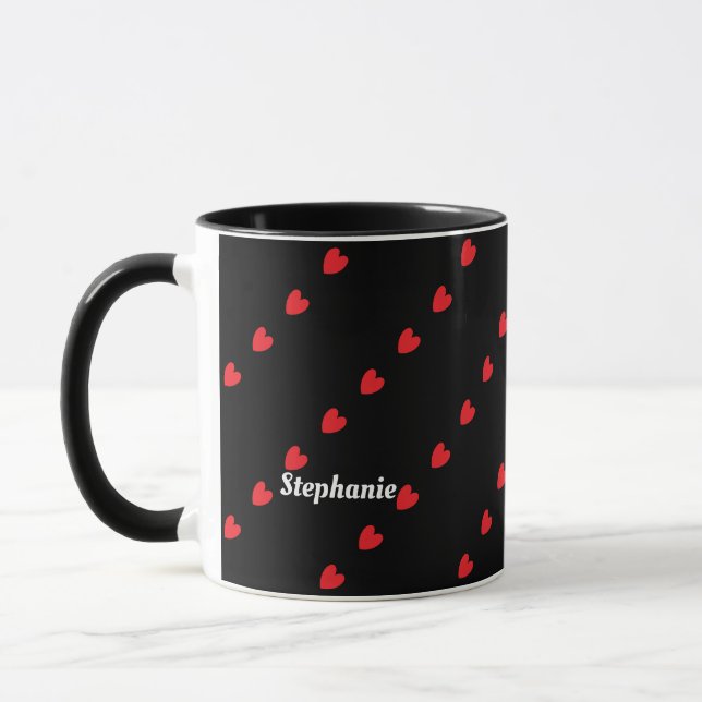 Mug Monogramme Nom personnalisé Coeurs rouges mignons  (Gauche)