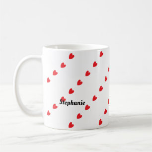 Mug Monogramme Nom Personnalisé Cute Red Doodle Hearts