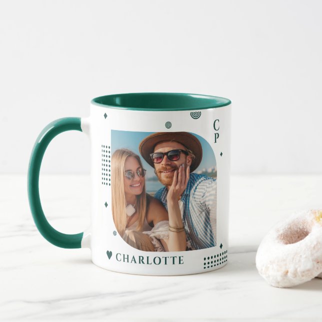 Mug Monogramme Nom Photo Tendance Simple Moderne (Avec donut)