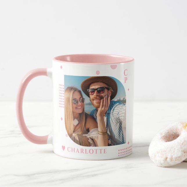 Mug Monogramme Nom Photo Tendance Simple Moderne (Avec donut)