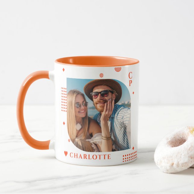 Mug Monogramme Nom Photo Tendance Simple Moderne (Avec donut)