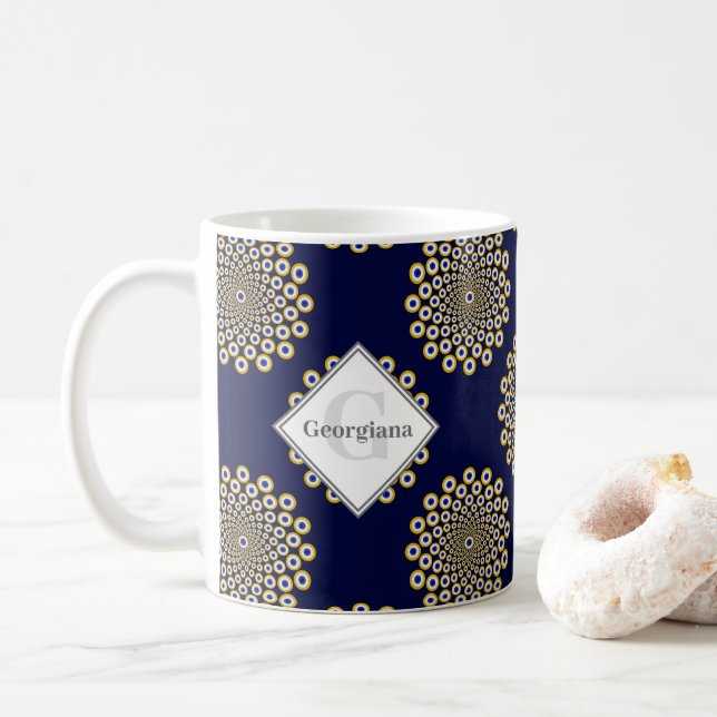 Mug Monogramme Nous Vous Regardons Marine & Gold Polka (Avec donut)