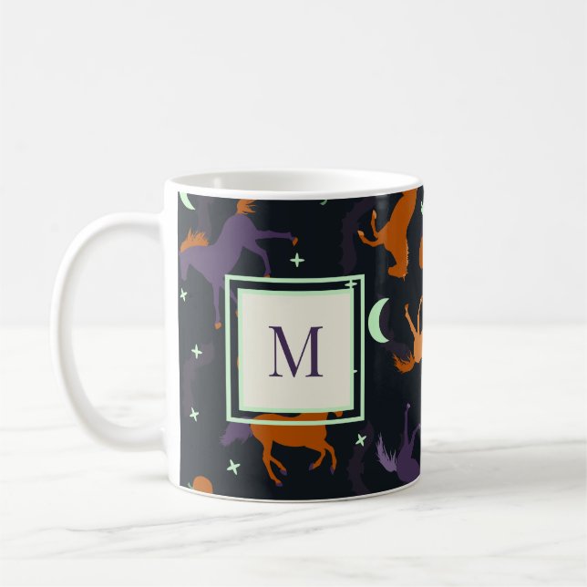 Mug Monogramme Nuit d'automne Halloween Horse Motif (Gauche)