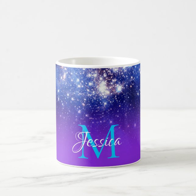 Mug Monogramme ombré céleste étoiles scintillantes ble (Centre)