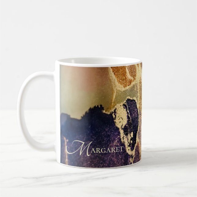Mug Monogramme Or Abstrait Tan violet Art (Gauche)