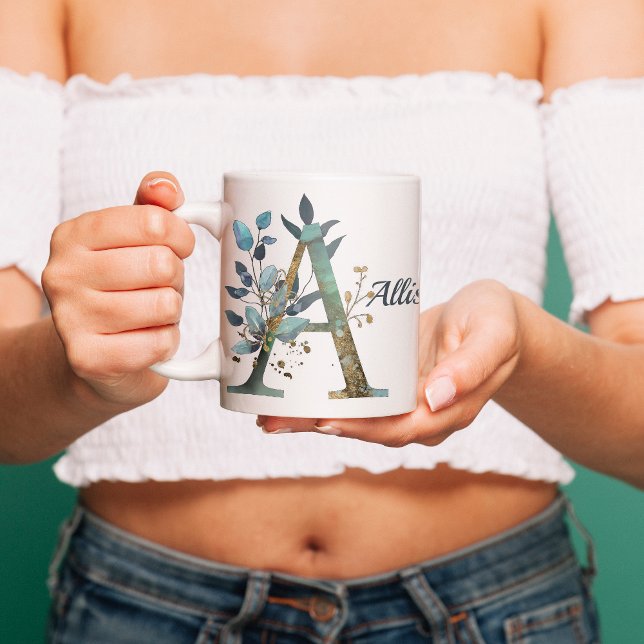 Mug Monogramme or aquarelle | Élégant texte personnali (Créateur téléchargé)