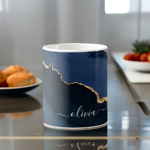 Mug Monogramme or de la géode d'âge bleu marine