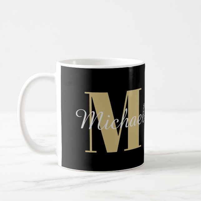Mug Monogramme or et argent et nom Personnalisé (Gauche)