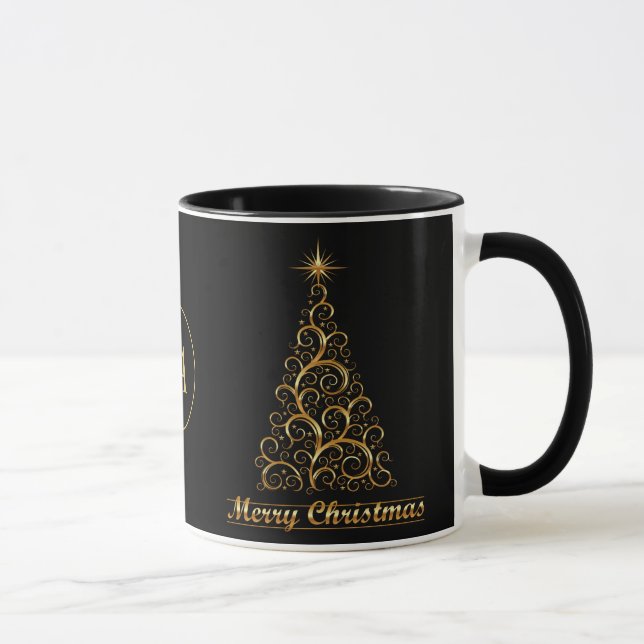 Mug Monogramme Or Joyeux Noël Arbre étoile (Droite)
