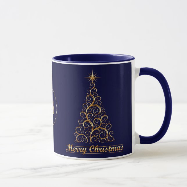Mug Monogramme Or Joyeux Noël Arbre étoile (Droite)