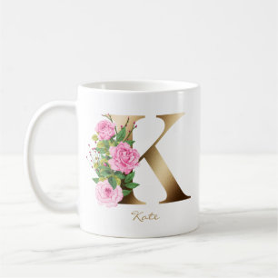 Mug Monogramme or K Roses roses roses florales