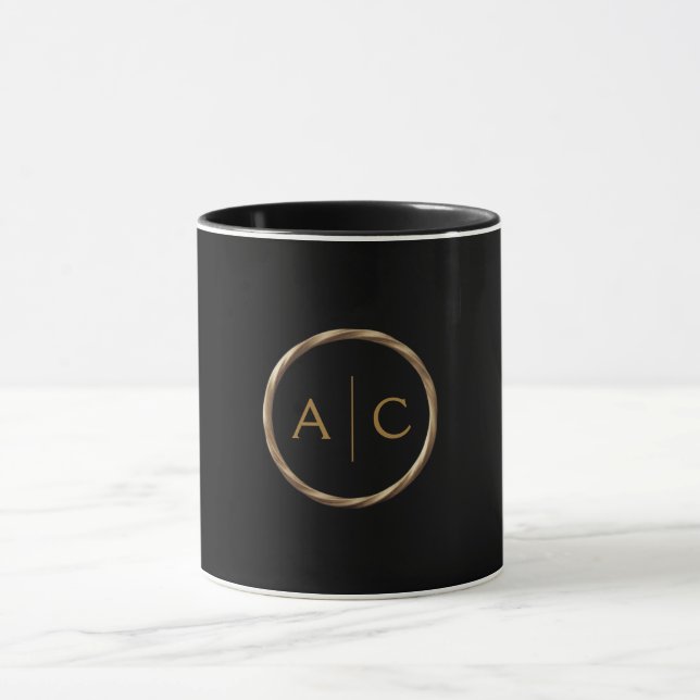 Mug Monogramme Or Minimal sur NOIR (Centre)