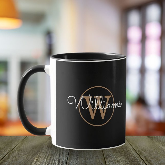 Mug Monogramme or Nom du script Elegant Noir (Créateur téléchargé)