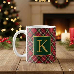 Mug Monogramme or plaqué Tartan rouge