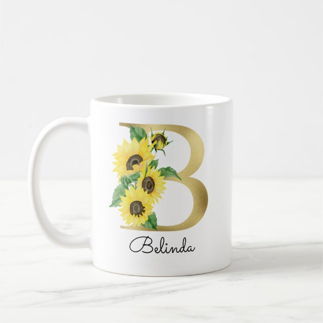 Mug Monogramme Or Soleil Fleur Femme Initiale B (Gauche)