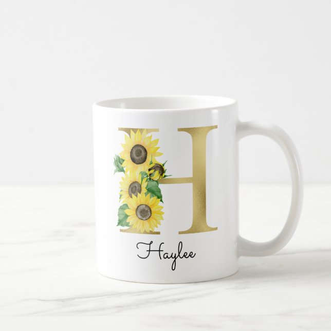 Mug Monogramme Or Soleil Fleur Femme Initiale H (Droite)