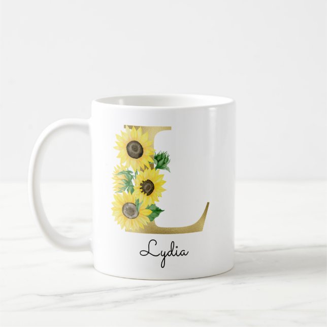Mug Monogramme Or Soleil Fleur Femme Initiale L (Gauche)