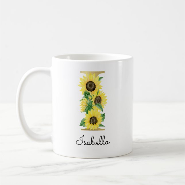 Mug Monogramme Or Soleil Fleur Initiale I (Gauche)