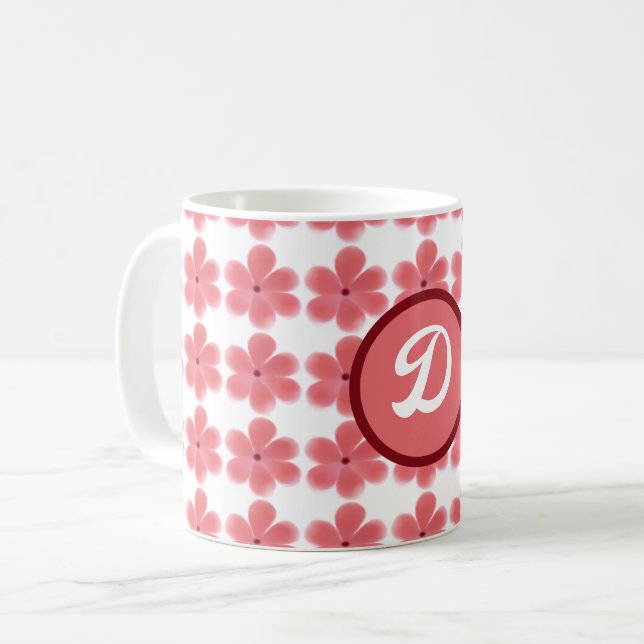 Mug monogramme orange motif botanique (Devant gauche)