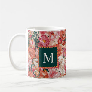 Mug Monogramme orange rose floral
