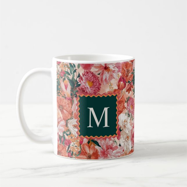 Mug Monogramme orange rose floral (Gauche)