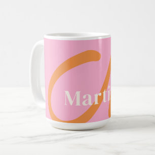 Mug Monogramme orange rose moderne