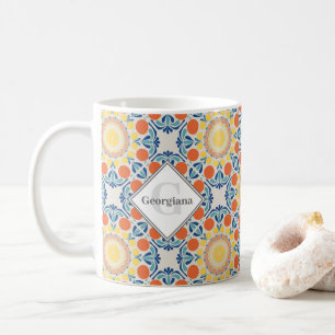 Mug Monogramme Oranges D'Été De L'Egée Et Carreaux De