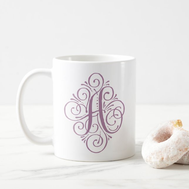 Mug Monogramme Orné Personnalisé avec Enjolivure (Avec donut)