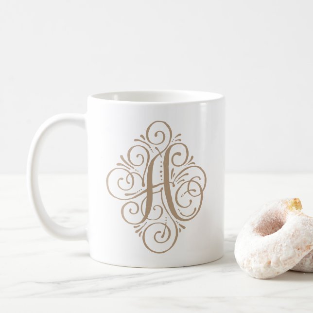 Mug Monogramme Orné Personnalisé avec Enjolivure (Avec donut)