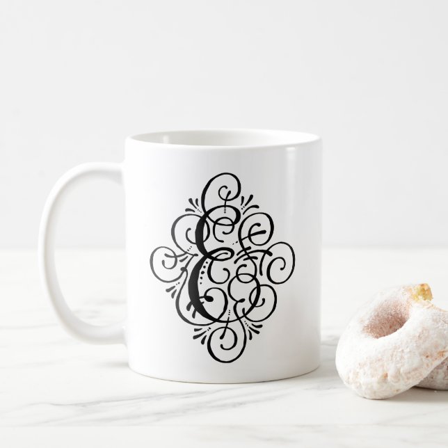 Mug Monogramme Orné Personnalisé avec Enjolivure (Avec donut)