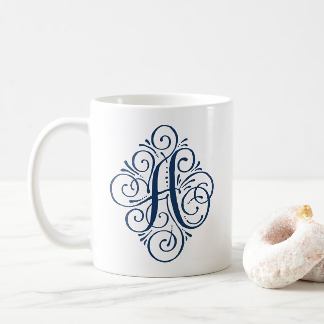 Mug Monogramme Ornement Personnalisé avec Enjolivure (Avec donut)