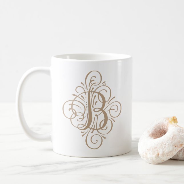 Mug Monogramme Ornement Personnalisé avec Enjolivure (Avec donut)