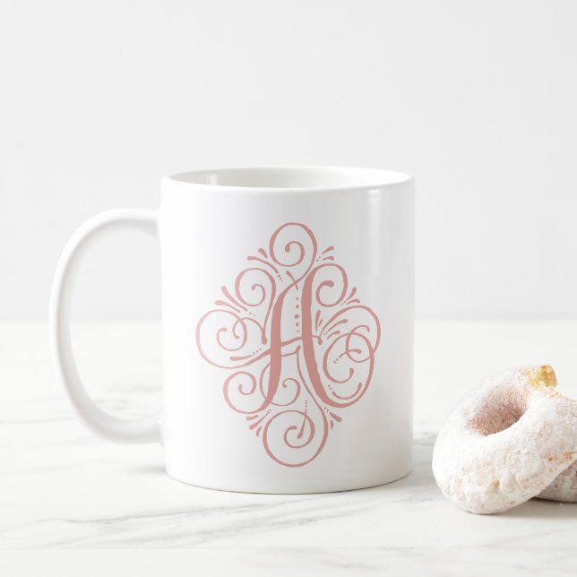 Mug Monogramme Ornement Personnalisé avec Enjolivure (Avec donut)
