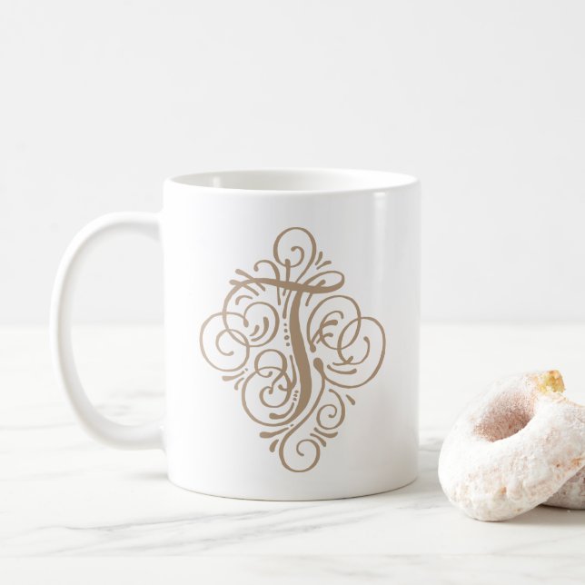 Mug Monogramme Ornemental Personnalisé avec Enjolivure (Avec donut)