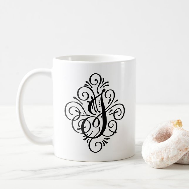 Mug Monogramme Ornemental Personnalisé avec Enjolivure (Avec donut)