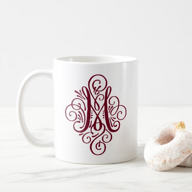 Mug Monogramme Ornemental Personnalisé avec Enjolivure (Avec donut)