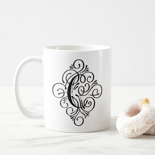 Mug Monogramme Ornemental Personnalisé avec Enjolivure (Avec donut)