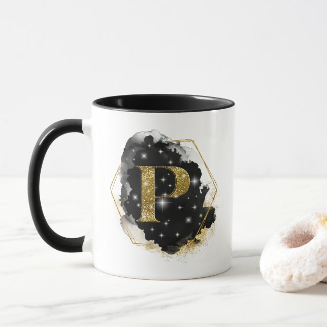 Mug Monogramme P Glitter Glam Or (Avec donut)