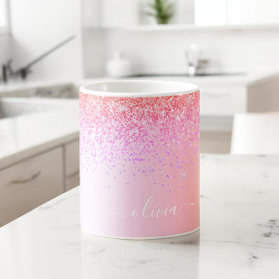 Mug Monogramme Pailleté Rose Or Violet Arc-en-Ciel Pas
