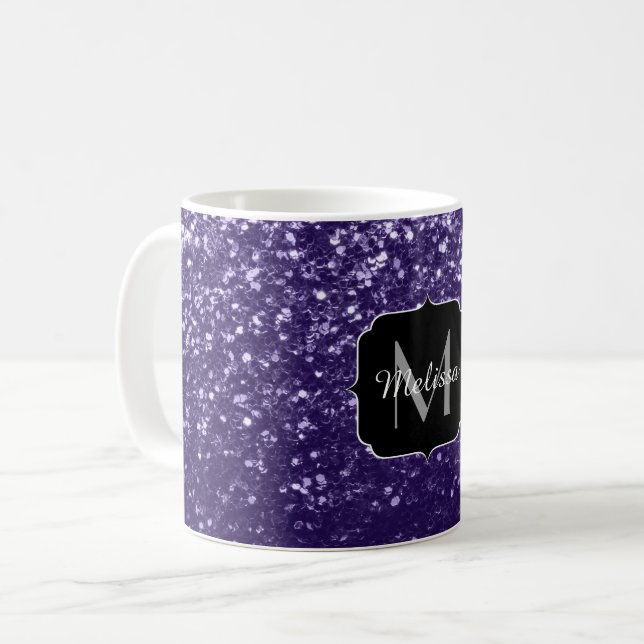 Mug Monogramme pailleté violet foncé ultra violet (Devant gauche)