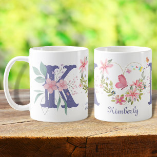 Mug Monogramme Papillon Floral Aquarelle Élégant K