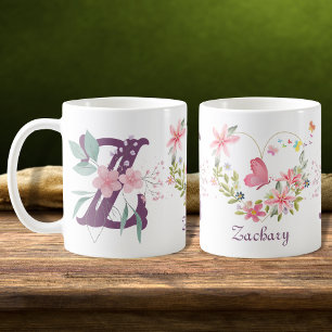 Mug Monogramme Papillon Floral Aquarelle Élégant Z