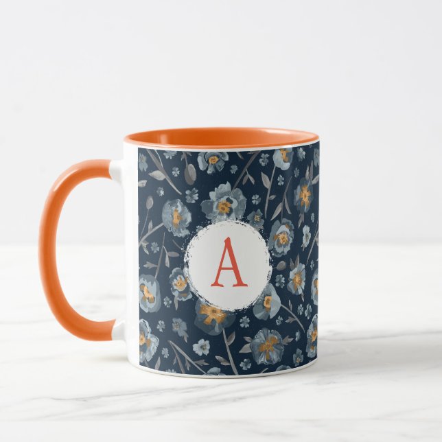Mug Monogramme Papillons bleus motif floral (Gauche)