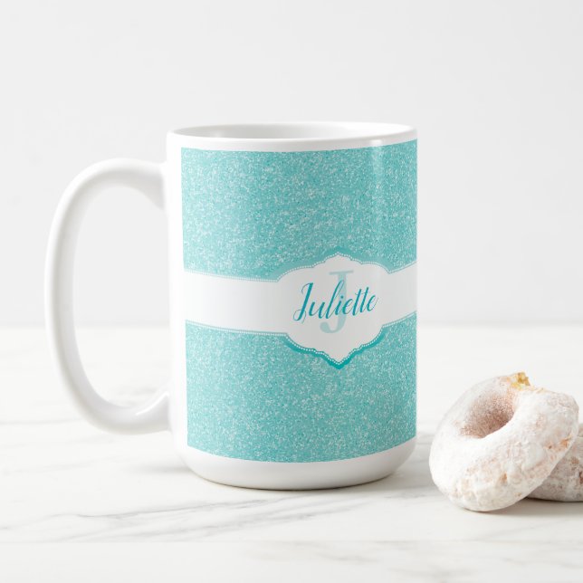 Mug Monogramme Parties scintillant turquoise (Avec donut)