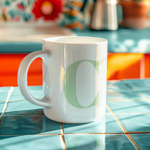 Mug Monogramme Pastel Vert et Blanc à Points