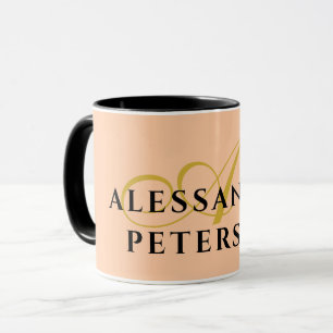 Mug Monogramme Peach Gold Black Nom Minimaliste Élégan